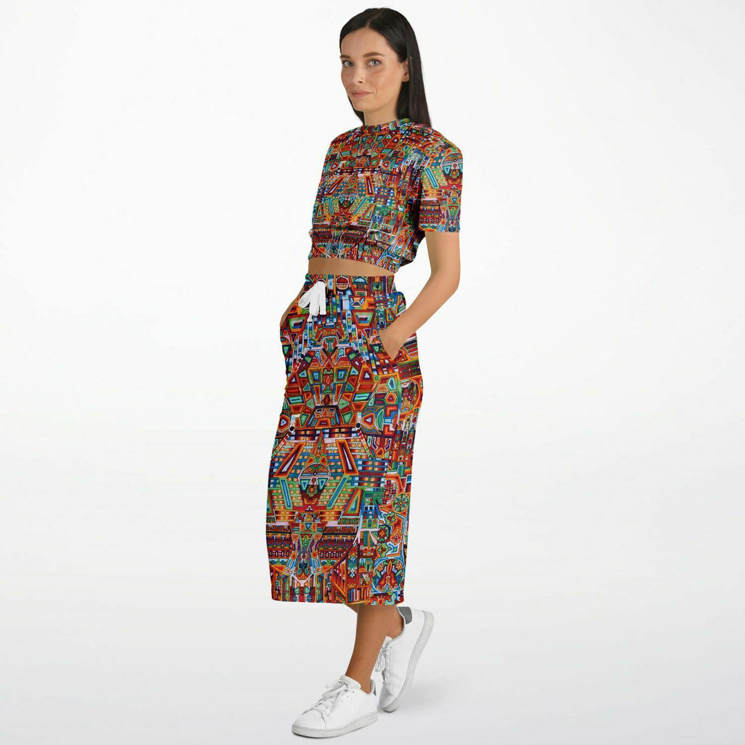 ALIENSHIP  fashion cropped short sleeve sweatshirt and long pocket skirt set | Lachlan Wardlaw