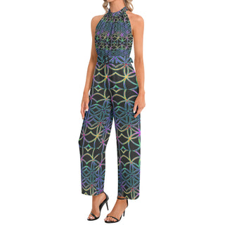 FLOWER OF LIFE | IMRAN | Halter Neck Buckle Belted Jumpsuit