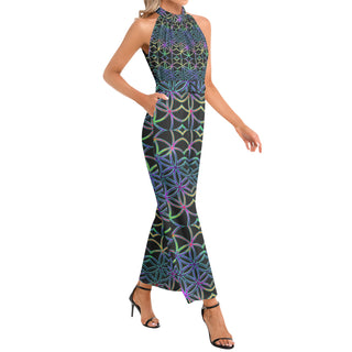 FLOWER OF LIFE | IMRAN | Halter Neck Buckle Belted Jumpsuit