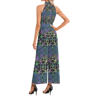 FLOWER OF LIFE | IMRAN | Halter Neck Buckle Belted Jumpsuit
