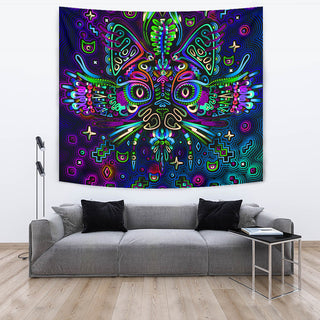 CYAN TRIPPY KITTY TAPESTRY | TAS VISUALS