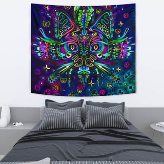 CYAN TRIPPY KITTY TAPESTRY | TAS VISUALS