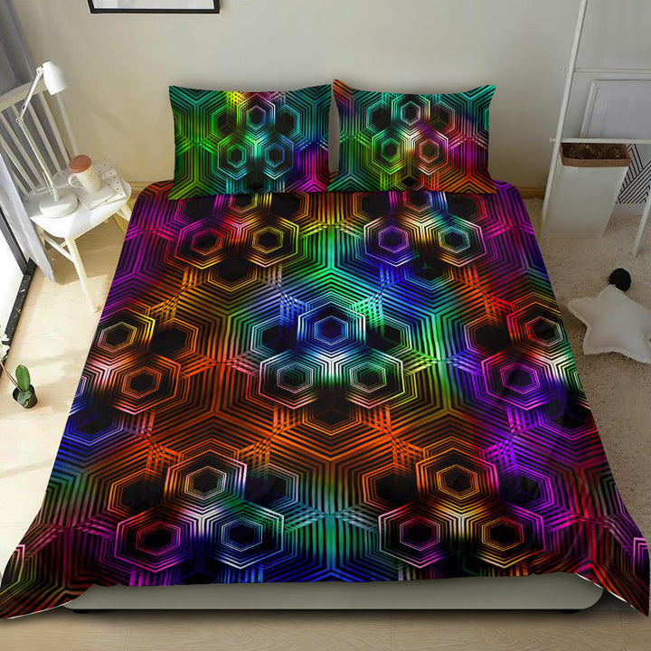 Dark Psychedelic Hex Pattern | Bedding Set | Yantrart Design