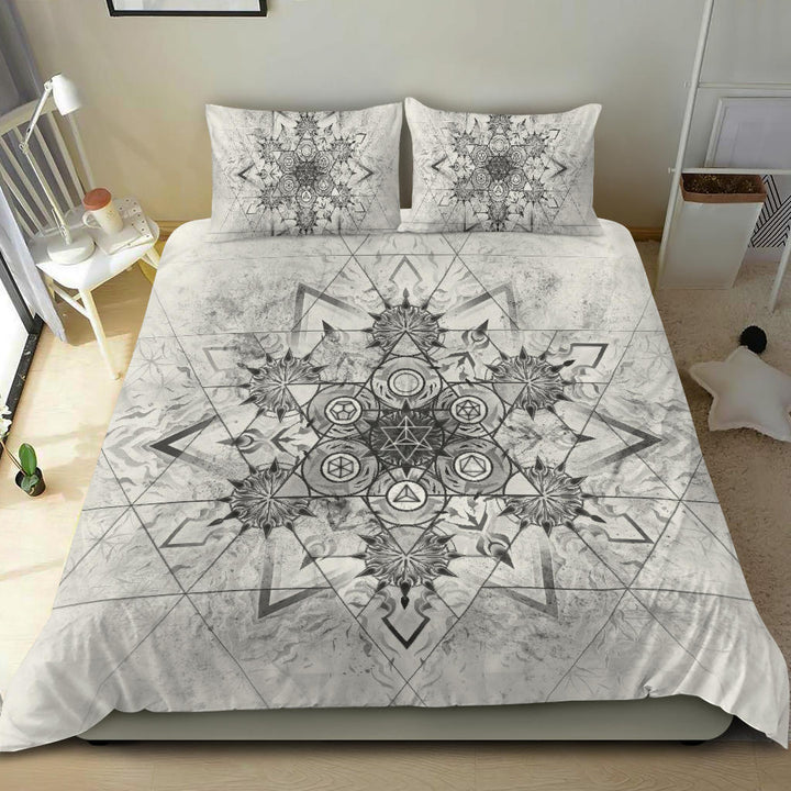 Elements of Sacred Geometry - White | Bedding Set | Mandalazed