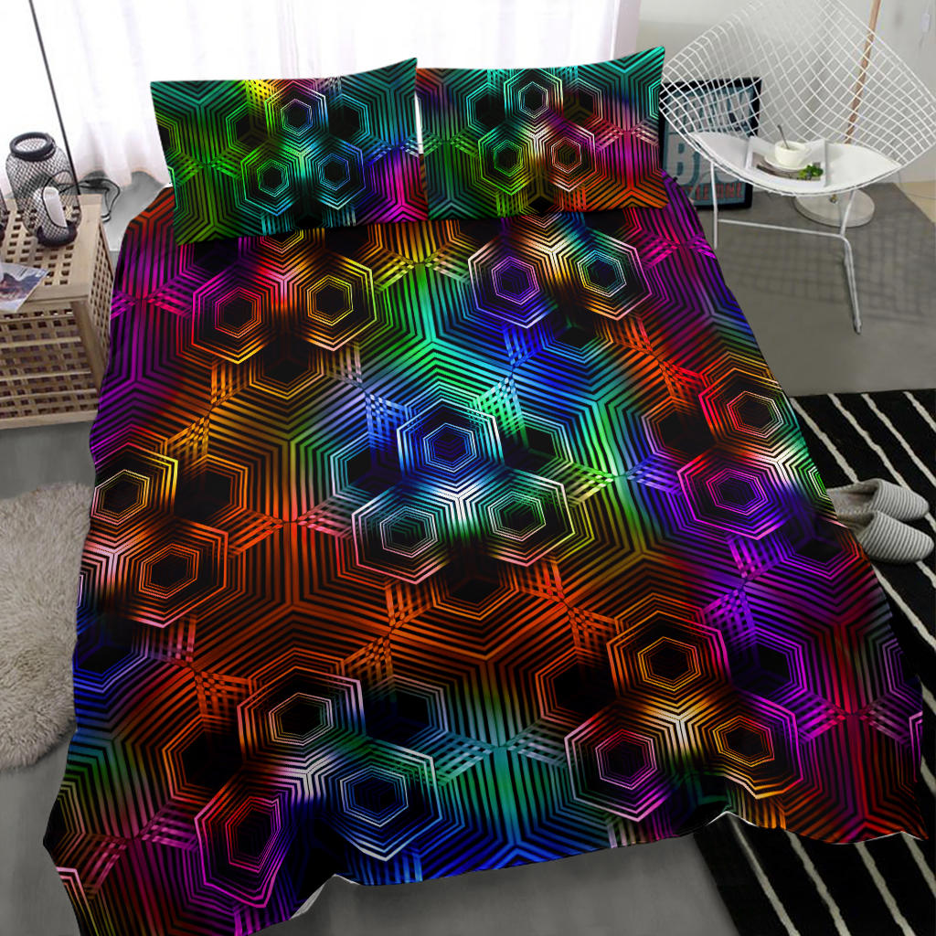 Dark Psychedelic Hex Pattern | Bedding Set | Yantrart Design