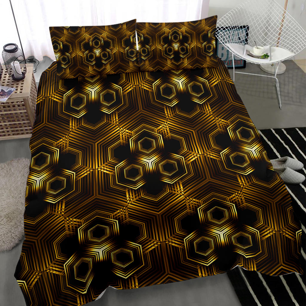 Golden Hexagon Pattern | Bedding Set | Yantrart Design