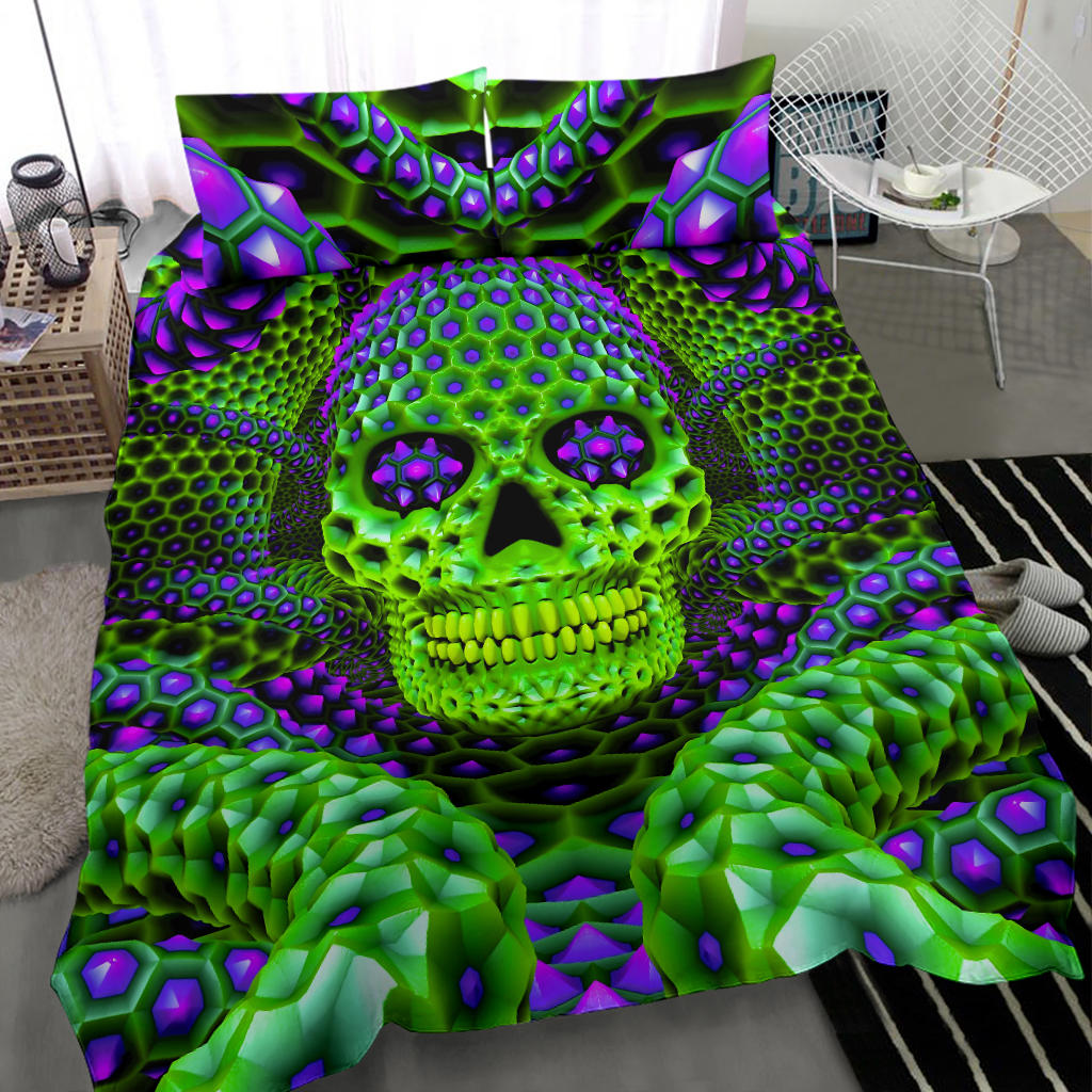 Psy Skull Green Bedding Set | PSYPEPPER