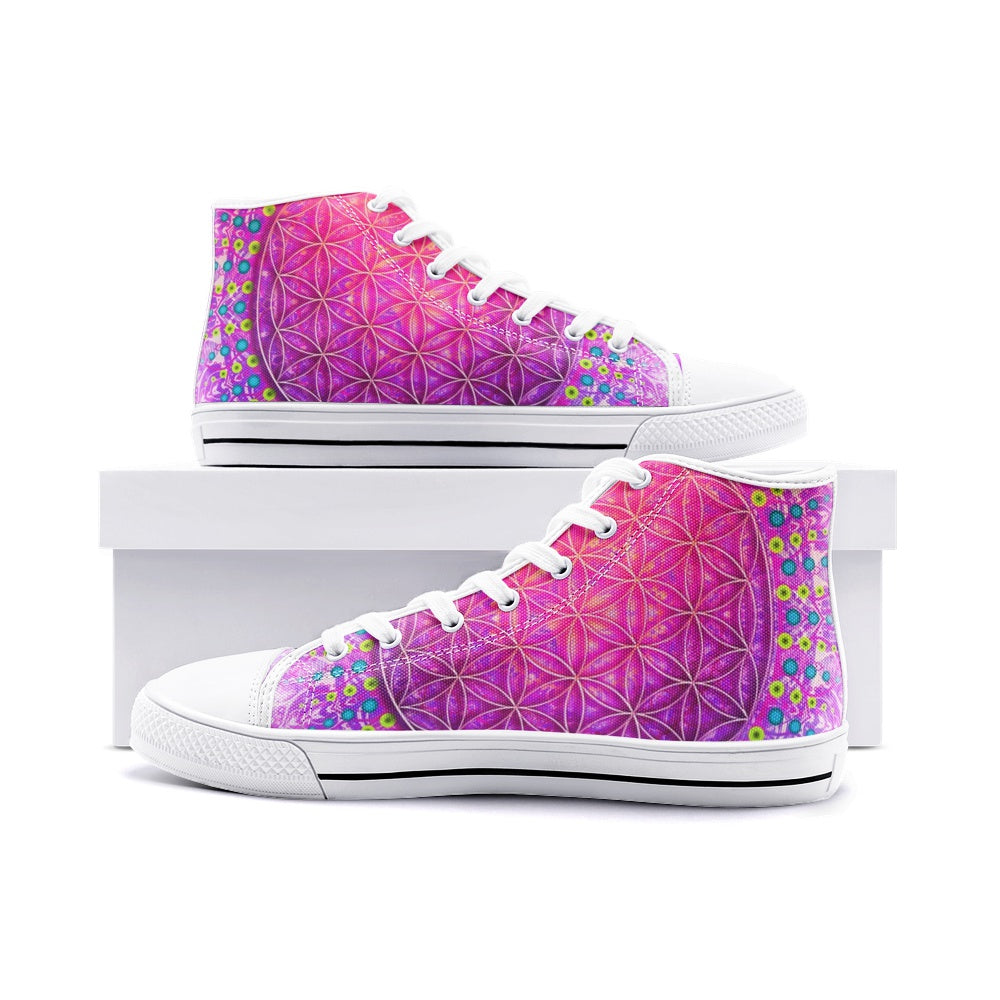 Cameron Gray | Flower Of Life | Unisex High Top Canvas Shoes