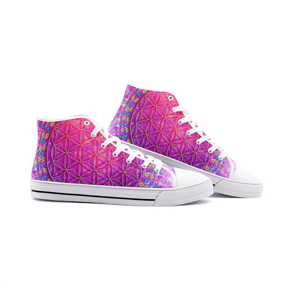 Cameron Gray | Flower Of Life | Unisex High Top Canvas Shoes