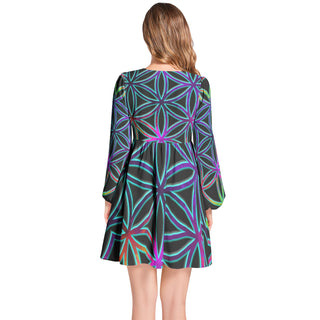 Flower Of Life | Imran | Lantern Sleeve Deep V-Neck Short Dress