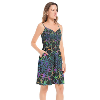 FLOWER OF LIFE | IMRAN |Spaghetti Strap Sleeveless Summer Beach Dress