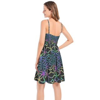 FLOWER OF LIFE | IMRAN |Spaghetti Strap Sleeveless Summer Beach Dress