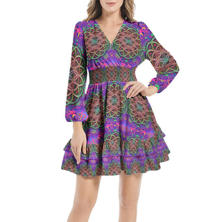 Becoming The Flower Of Life | Imran | Long Sleeve Tiered Ruffle Hem Elastic Waist Mini Dress