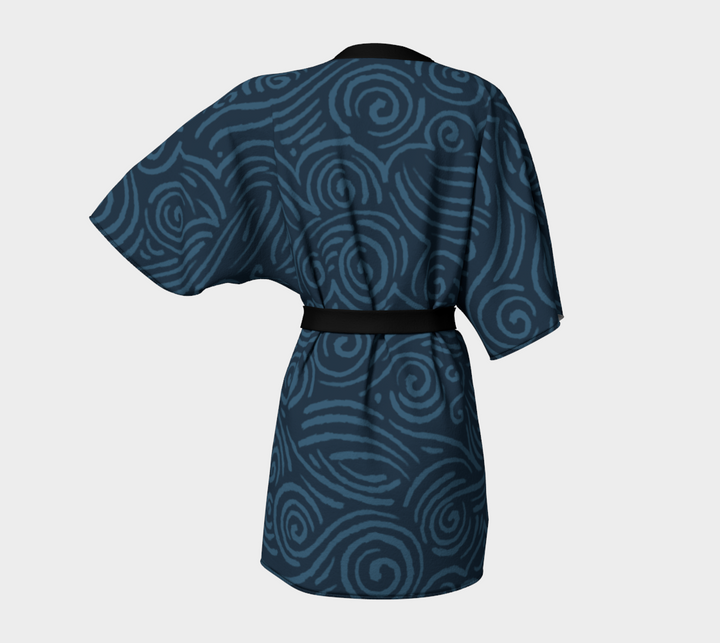 Waves and Spirals - Blue | Kimono Robe | Mandalazed
