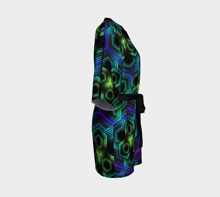 Green Hexagon Pattern | Kimono Robe | Yantrart Design