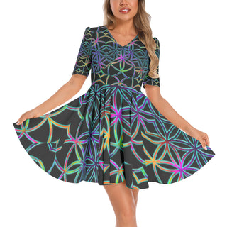 Flower Of Life | Imran | Short Sleeve Ruched Bust Flared Hem Dress