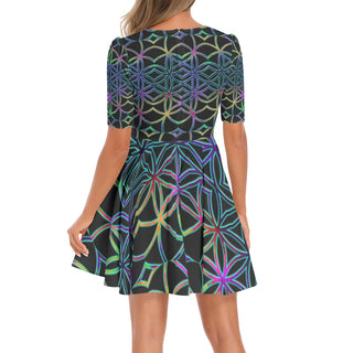 Flower Of Life | Imran | Short Sleeve Ruched Bust Flared Hem Dress