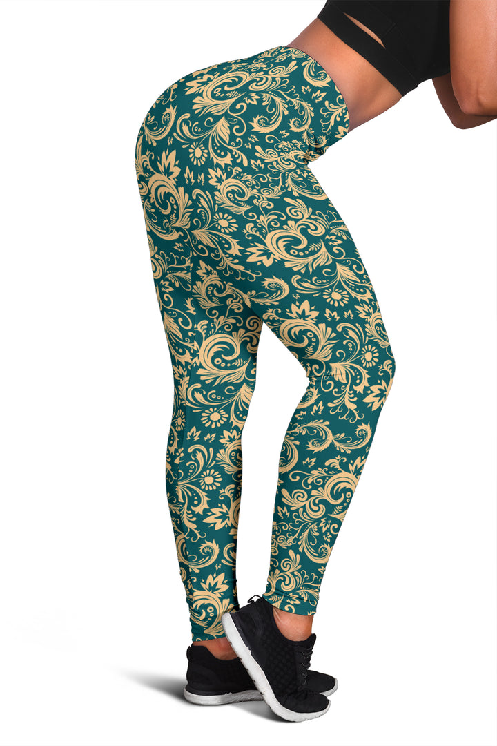 Oriental Floral Pattern - Emerald | Leggings | Mandalazed