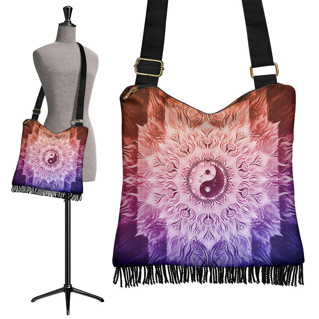 Fractalized Rainbow Yin & Yang Mandala | Boho Handbag | Mandalazed