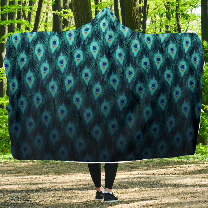 Trippy Peacock Feathers | Hooded Blanket | Mandalazed
