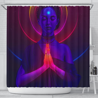 COSMIC MEDITATING GIRL SHOWER CURTAIN | PHAZED