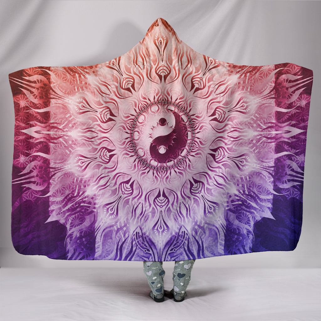 Fractalized Rainbow Yin & Yang Mandala | Hooded Blanket | Mandalazed