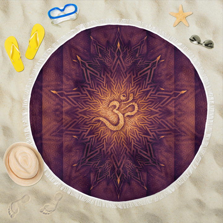 Mystical Aum Chakra Mandala - Amethyst | Beach Blanket | Mandalazed