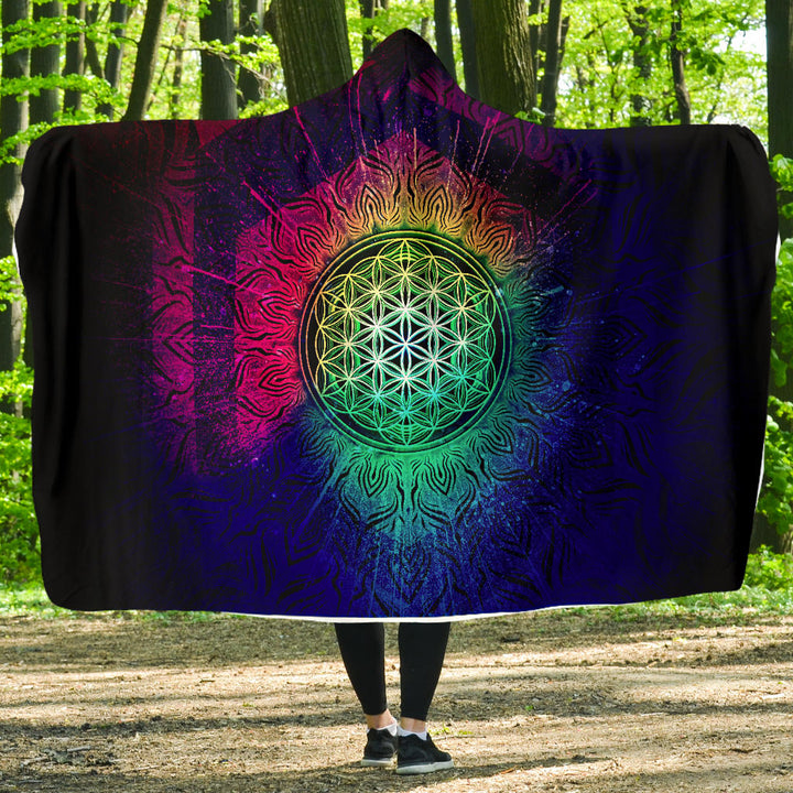 Flower of Life Blast - Rainbow | Hooded Blanket | Mandalazed