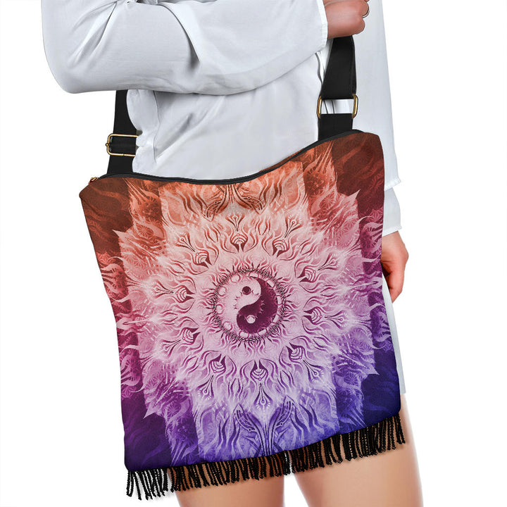 Fractalized Rainbow Yin & Yang Mandala | Boho Handbag | Mandalazed