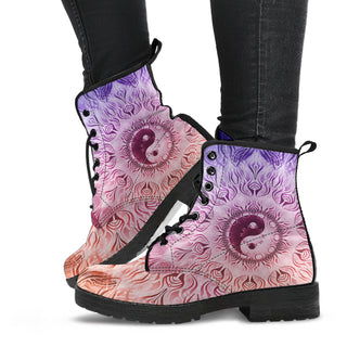 Fractalized Rainbow Yin & Yang Mandala | Leather Boots | Mandalazed
