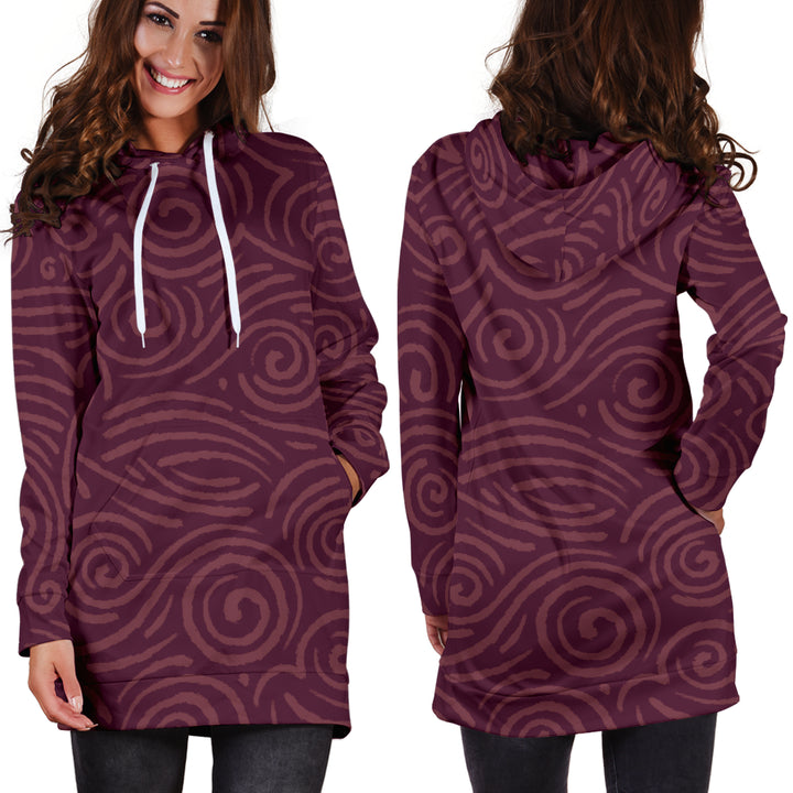 Waves and Spirals - Red | Hoodie Dress | Mandalazed