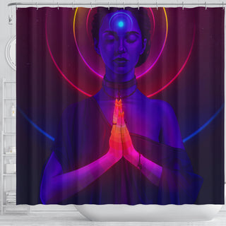 COSMIC MEDITATING GIRL SHOWER CURTAIN | PHAZED