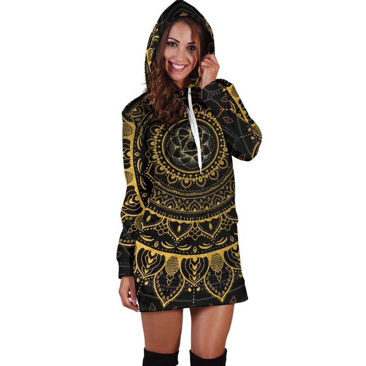 Gold Zen Mandala Women's Hoodie Dress | Cameron Gray