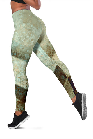 Hexagons and Paint Blobs - Green | Leggings | Mandalazed