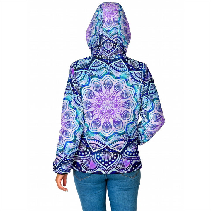 Sacred Mandala Womens Padded Hooded Jacket | Cameron Gray