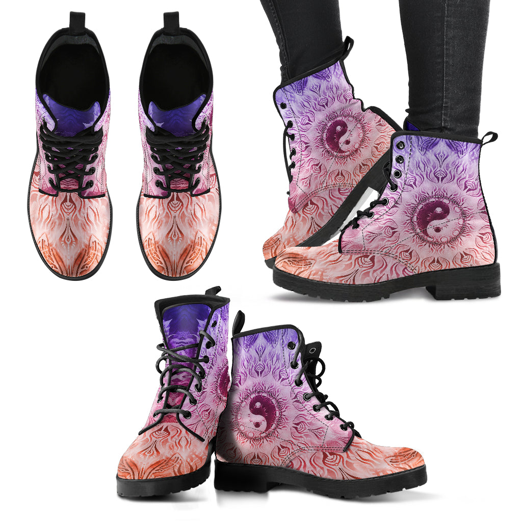 Fractalized Rainbow Yin & Yang Mandala | Leather Boots | Mandalazed