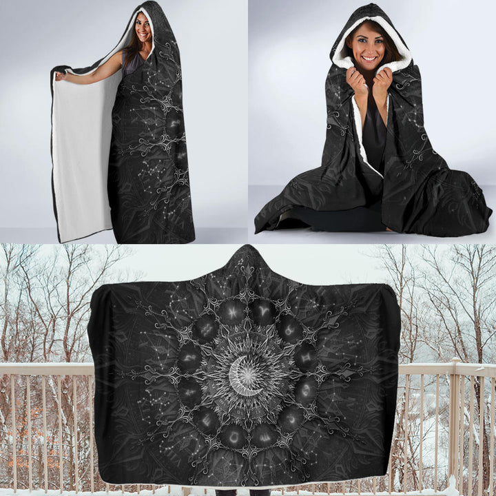 Zodiac Calendar Mandala - Black | Hooded Blanket | Mandalazed