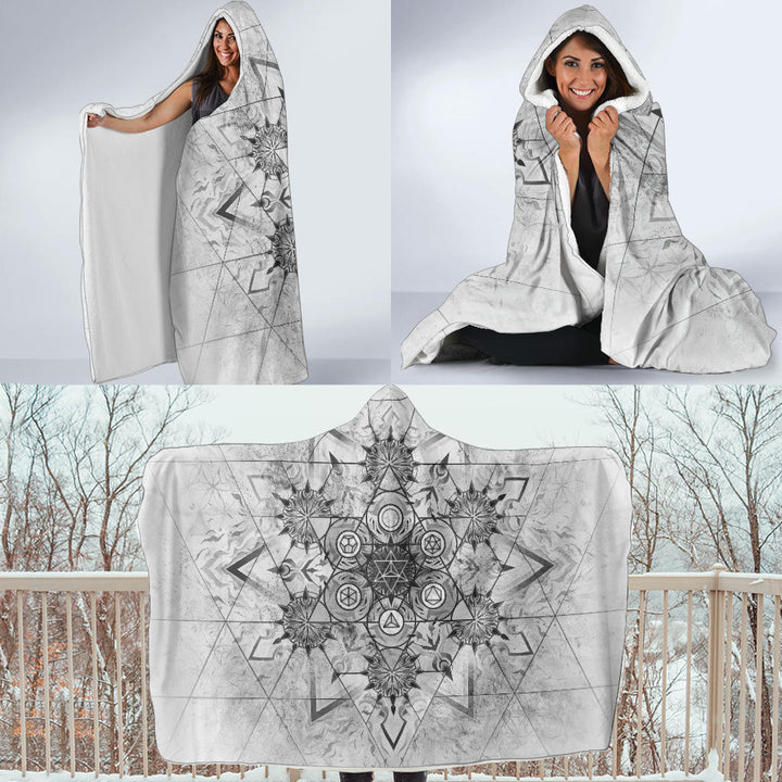 Elements of Sacred Geometry - White | Hooded Blanket | Mandalazed