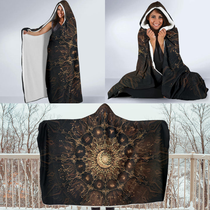 Zodiac Calendar Mandala - Gold | Hooded Blanket | Mandalazed