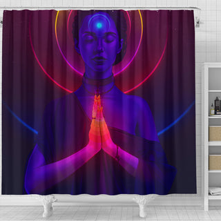 COSMIC MEDITATING GIRL SHOWER CURTAIN | PHAZED