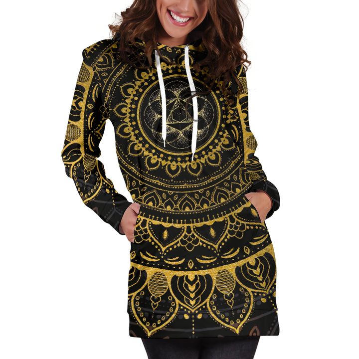 Gold Zen Mandala Women's Hoodie Dress | Cameron Gray