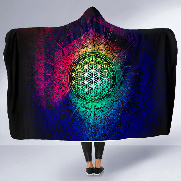 Flower of Life Blast - Rainbow | Hooded Blanket | Mandalazed