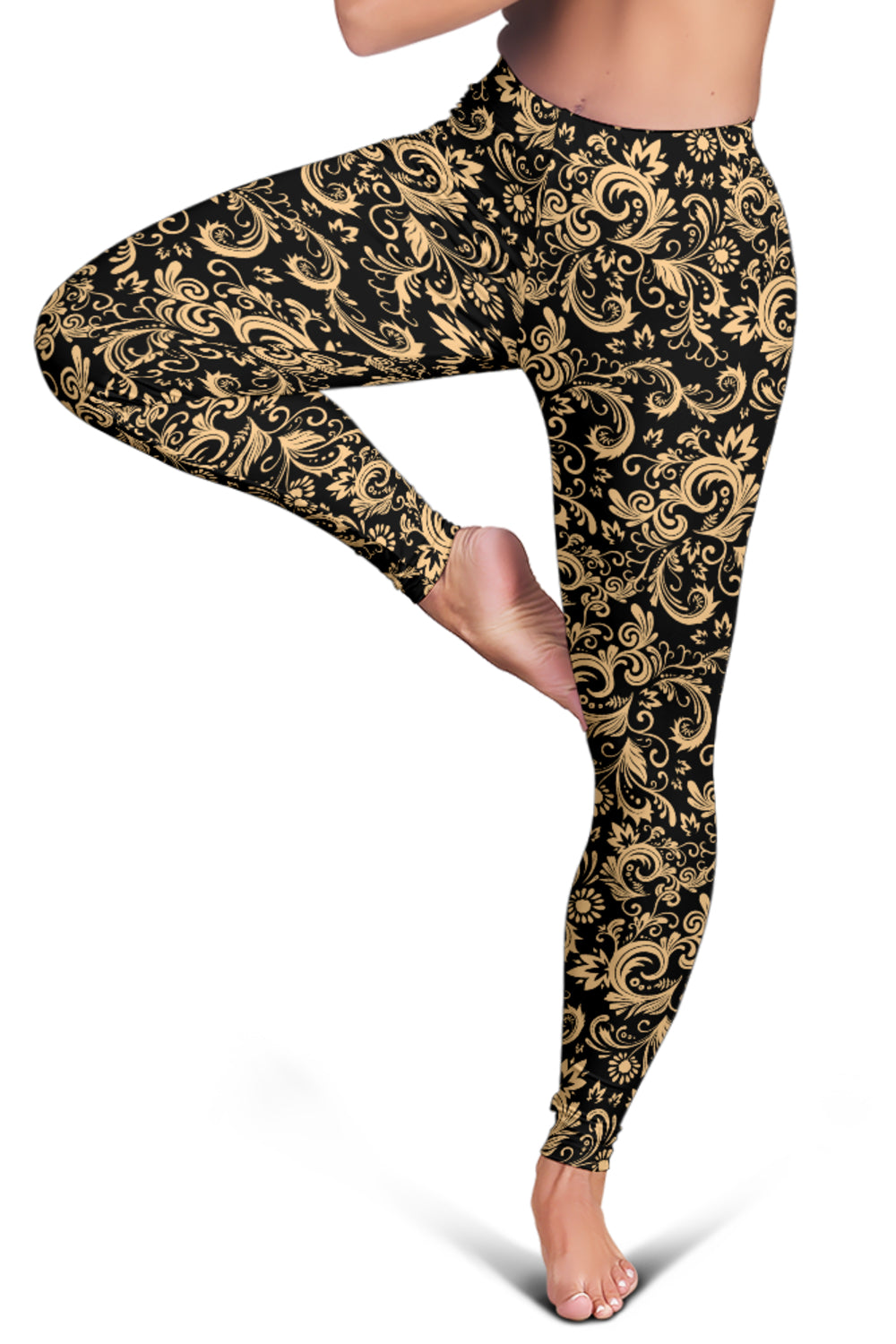 Oriental Floral Pattern - Onyx | Leggings | Mandalazed