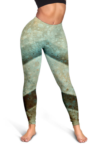 Hexagons and Paint Blobs - Green | Leggings | Mandalazed