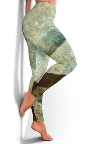 Hexagons and Paint Blobs - Green | Leggings | Mandalazed