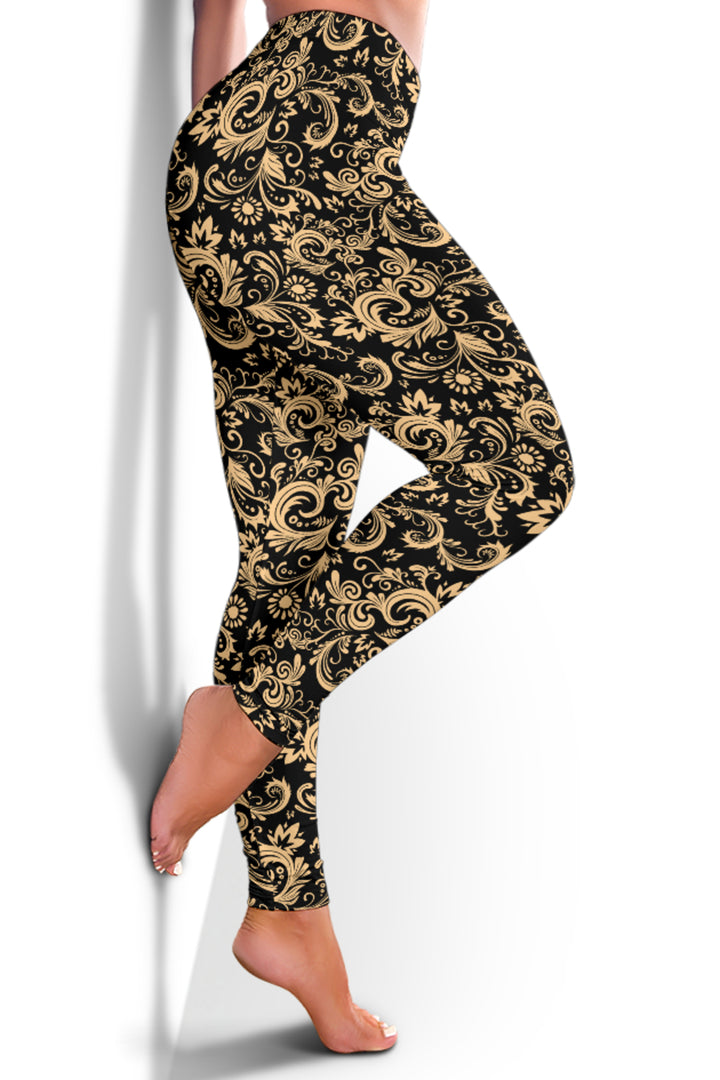 Oriental Floral Pattern - Onyx | Leggings | Mandalazed